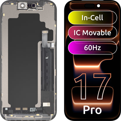 Wyświetlacz z ekranem dotykowym JK do Apple iPhone 17 Pro, z ramką, wersja LCD In-Cell IC Movable, czarny
