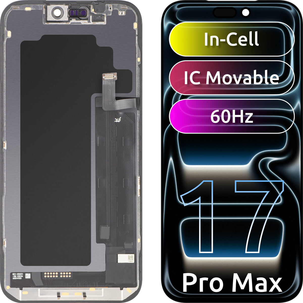 Wyświetlacz z ekranem dotykowym JK do Apple iPhone 17 Pro Max, z ramką, wersja LCD In-Cell IC Movable, czarny