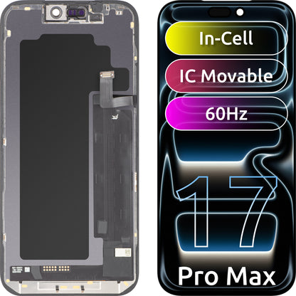 Wyświetlacz z ekranem dotykowym JK do Apple iPhone 17 Pro Max, z ramką, wersja LCD In-Cell IC Movable, czarny
