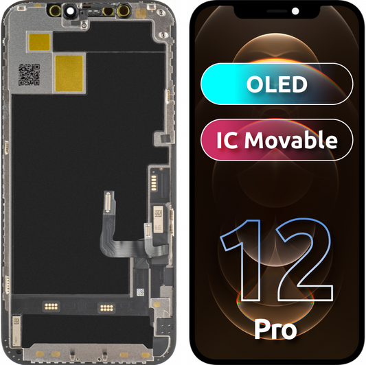 Wyświetlacz dotykowy JK do Apple iPhone 12 / 12 Pro, z ramką, ruchoma wersja OLED IC, czarny