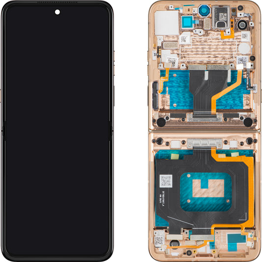 Wyświetlacz z dotykiem Motorola Razr 60 Ultra, z ramką, podkładka wewnętrzna, beżowy (Mountain Trail), zestaw serwisowy 5D68C30087