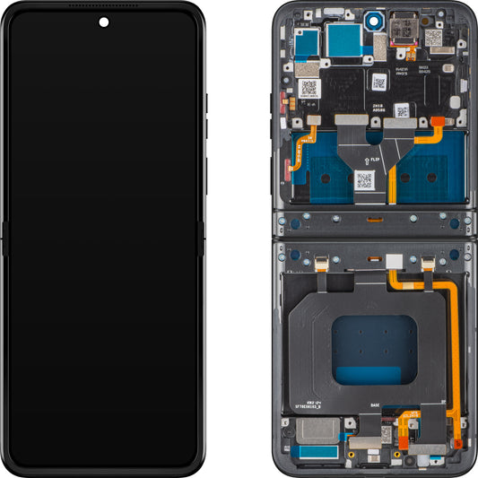 Wyświetlacz z dotykiem Motorola Razr 2024 / Razr 50, z ramką, podkładką wewnętrzną, szary (Steel Wool), wymiana 5D68C24806