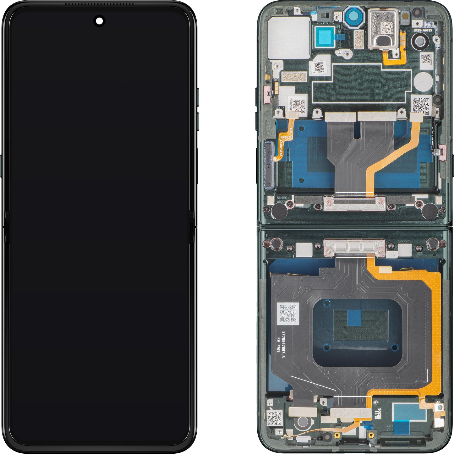 Wyświetlacz z ekranem dotykowym Motorola Razr 60 Ultra, z ramką, pod Inner, zielony (Pantone Scarab), zestaw serwisowy 5D68C30088