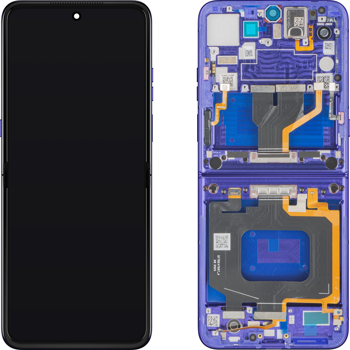 Wyświetlacz z ekranem dotykowym Motorola Razr Ultra 2026 / Razr 70 Ultra, z ramką, podwójną warstwą, niebieski (Pantone Orient Blue) Service Pack 5D68C32859