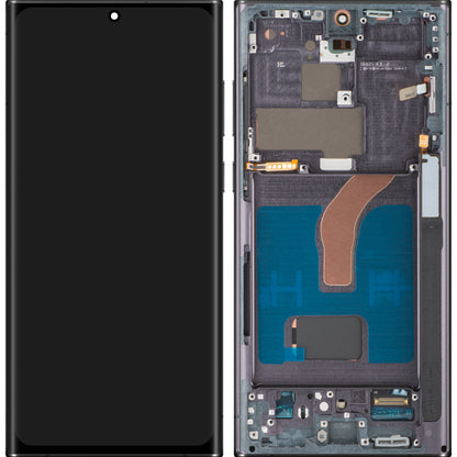 Wyświetlacz z ekranem dotykowym MP kompatybilny z Samsung Galaxy S22 Ultra 5G S908, z ramką, wersja OLED, czarny
