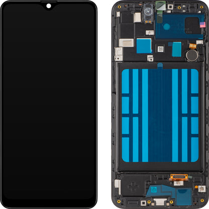 Wyświetlacz z ekranem dotykowym MP kompatybilny z Samsung Galaxy A20 A205, z ramką, czarny