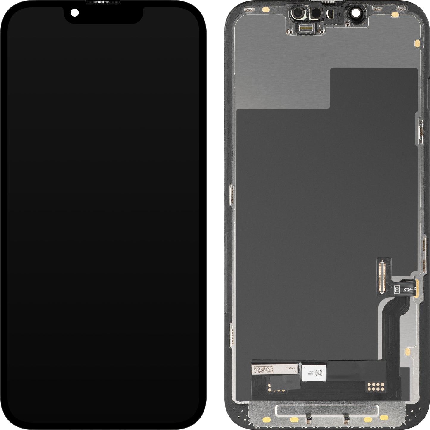 Wyświetlacz z ekranem dotykowym MP kompatybilny z Apple iPhone 13, z ramką, wersja Soft OLED FHD Diagnostic, czarny