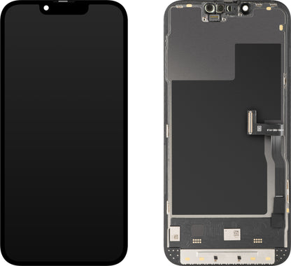 Wyświetlacz z ekranem dotykowym MP kompatybilny z Apple iPhone 13 Pro, z ramką, wersja Soft OLED 120Hz FHD Diagnostic, Czarny