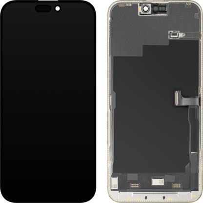 Wyświetlacz z ekranem dotykowym MP kompatybilny z Apple iPhone 15 Pro Max, z ramką, wersja Soft OLED FHD 120Hz Diagnostic, Czarny