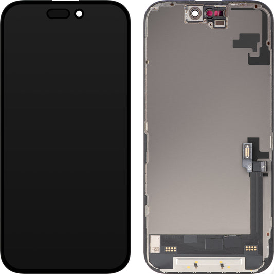 Wyświetlacz z ekranem dotykowym MP kompatybilny z Apple iPhone 16, z ramką, wersja Soft OLED FHD Diagnostic, Czarny