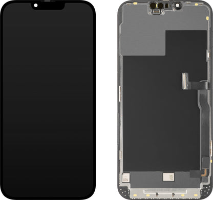 Wyświetlacz z ekranem dotykowym MP kompatybilny z Apple iPhone 13 Pro Max, z ramką, wersja OLED FHD Diagnostic, czarny