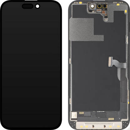 Wyświetlacz z ekranem dotykowym MP kompatybilny z Apple iPhone 14 Pro, z ramką, wersja OLED FHD Diagnostic, czarny