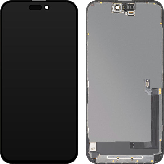 Wyświetlacz z ekranem dotykowym MP kompatybilny z Apple iPhone 16 Plus, z ramką, wersja OLED FHD Diagnostic, czarny