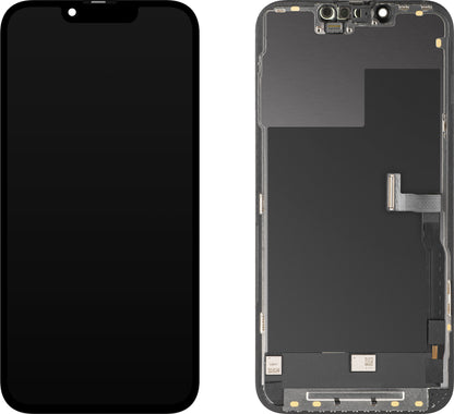 Wyświetlacz z ekranem dotykowym MP kompatybilny z Apple iPhone 13 Pro, z ramką, wersja OLED FHD Diagnostic, czarny
