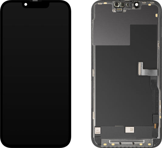 Wyświetlacz z ekranem dotykowym MP kompatybilny z Apple iPhone 13 Pro, z ramką, wersja OLED FHD Diagnostic, czarny