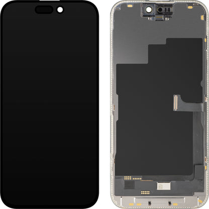 Wyświetlacz z ekranem dotykowym MP kompatybilny z Apple iPhone 15 Pro, z ramką, wersja OLED FHD Diagnostic, czarny