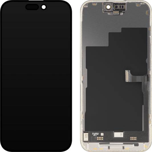 Wyświetlacz z ekranem dotykowym MP kompatybilny z Apple iPhone 15 Pro, z ramką, wersja Premium Soft OLED FHD 120Hz, czarny