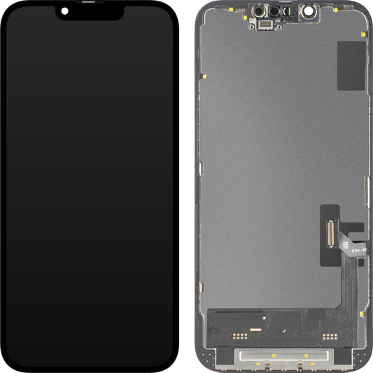 Wyświetlacz z ekranem dotykowym MP kompatybilny z Apple iPhone 14, z ramką, wersja Soft OLED FHD 120Hz IC Movable, Czarny
