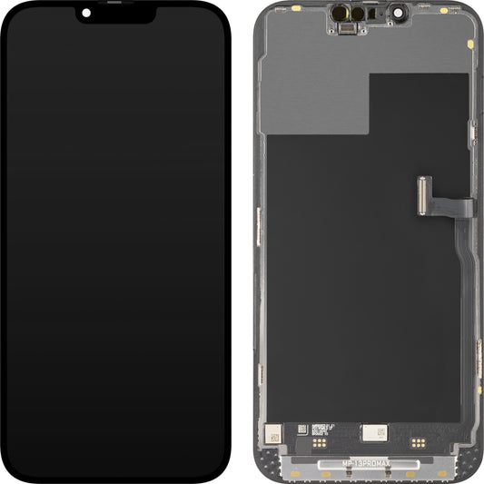 Wyświetlacz z ekranem dotykowym MP kompatybilny z Apple iPhone 13 Pro Max, z ramką, wersja Premium Soft OLED FHD 120Hz Diagnostic, czarny