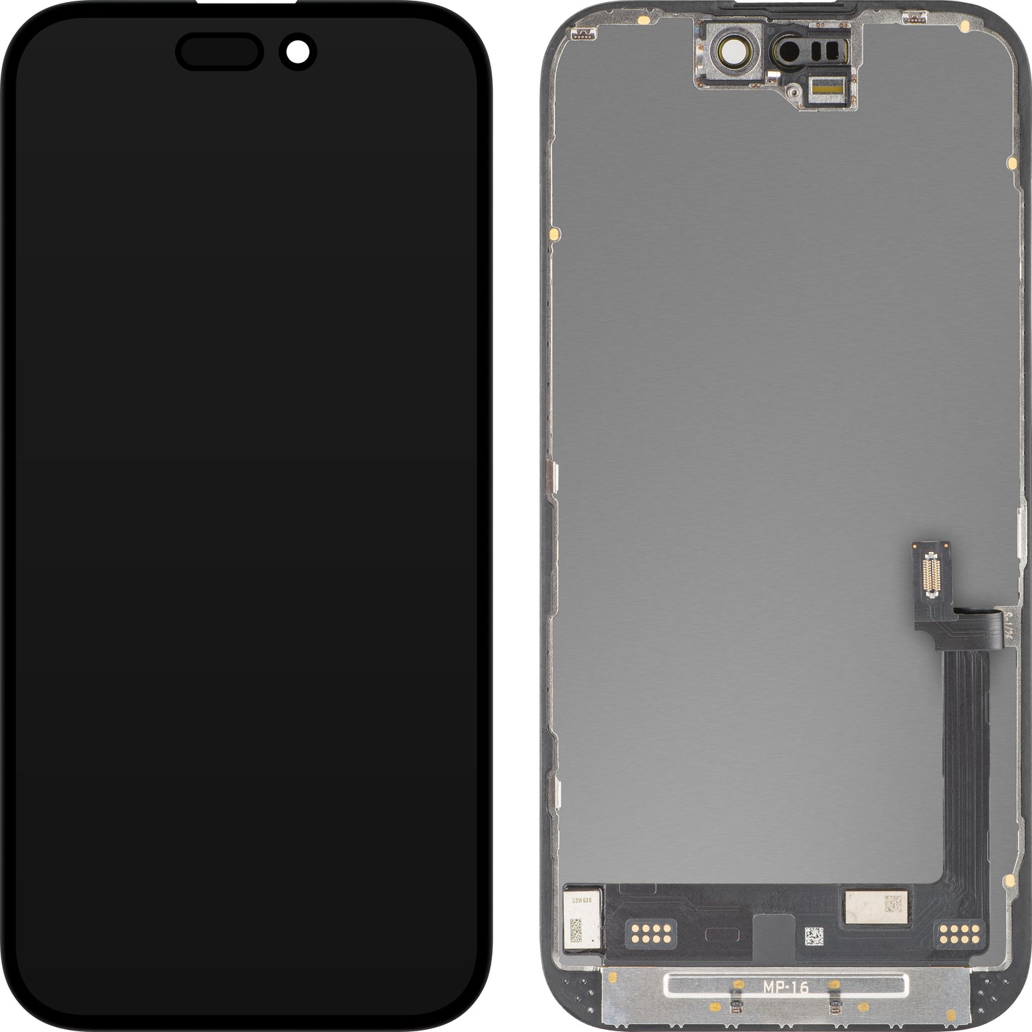 Wyświetlacz z ekranem dotykowym MP kompatybilny z Apple iPhone 16, z ramką, wersja Premium Soft OLED FHD 120Hz Diagnostic, czarny