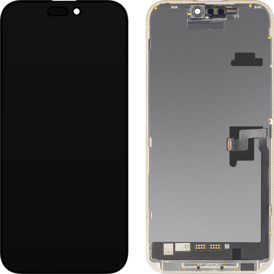Wyświetlacz z ekranem dotykowym MP kompatybilny z Apple iPhone 16 Pro Max, z ramką, wersja oprogramowania OLED FHD Diagnostic, czarny