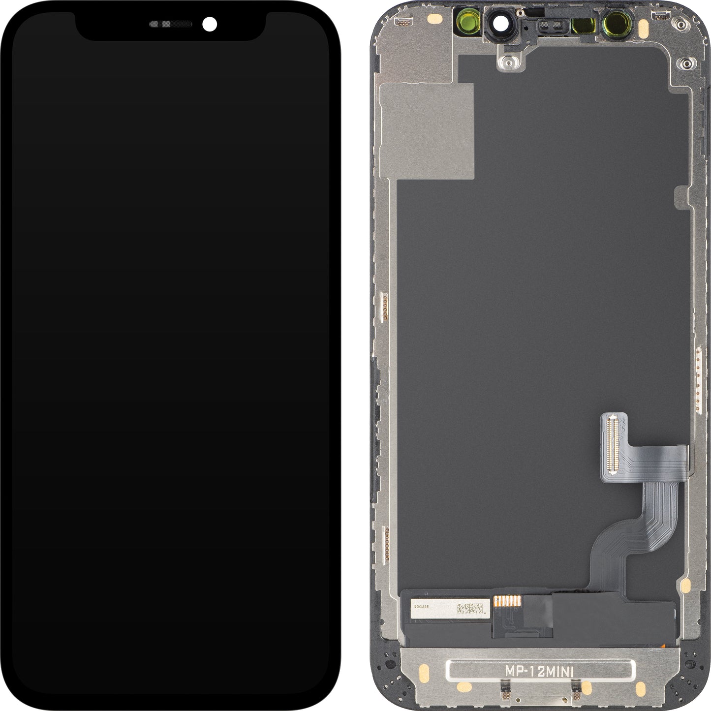 Wyświetlacz z ekranem dotykowym MP kompatybilny z Apple iPhone 12 mini, z ramką, wersja OLED FHD IC Movable, czarny