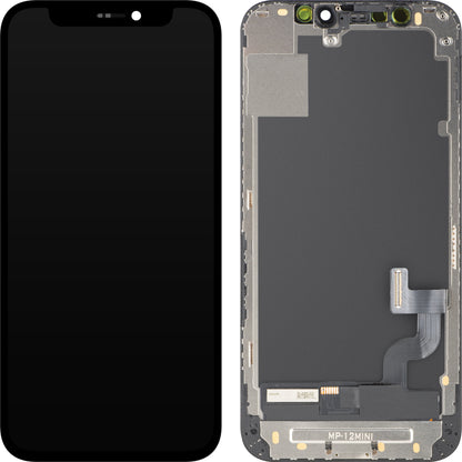 Wyświetlacz z ekranem dotykowym MP kompatybilny z Apple iPhone 12 mini, z ramką, wersja OLED FHD IC Movable, czarny