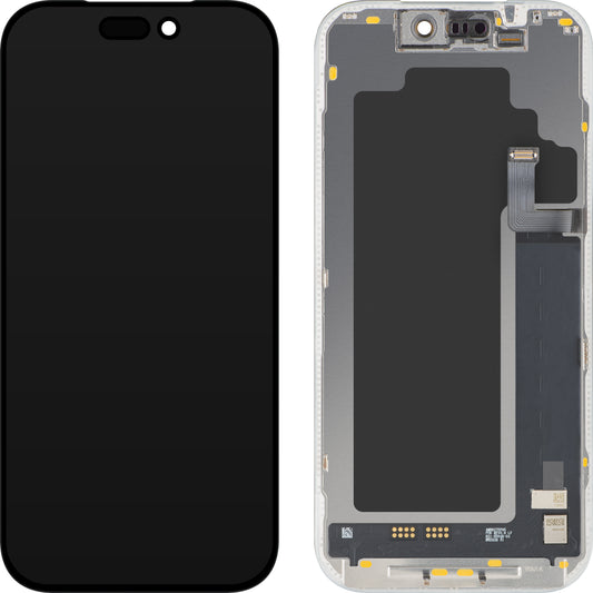 Wyświetlacz z ekranem dotykowym MP kompatybilny z Apple iPhone 17 Pro, z ramką, wersja oprogramowania OLED FHD 120Hz Diagnostic, czarny