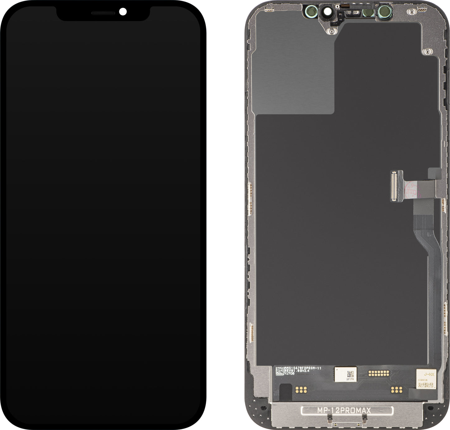 Wyświetlacz z ekranem dotykowym MP kompatybilny z Apple iPhone 12 Pro Max, z ramką, wersja oprogramowania OLED FHD Diagnostic, czarny