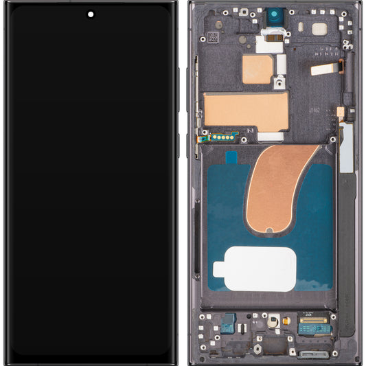 Wyświetlacz z ekranem dotykowym MP kompatybilny z Samsung Galaxy S23 Ultra S918, z ramką, wersja OLED, czarny, wymiana