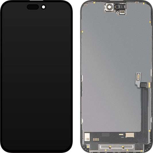 Wyświetlacz z ekranem dotykowym MP kompatybilny z Apple iPhone 16 Plus, z ramką, wersja oprogramowania OLED FHD 120Hz diagnostyczna, czarny