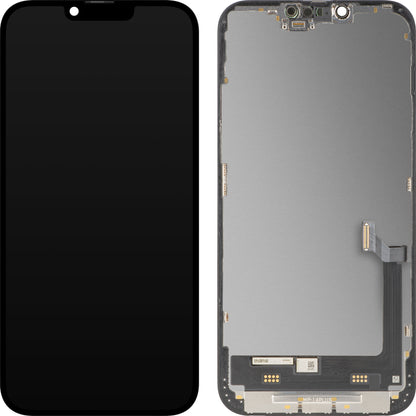 Wyświetlacz z ekranem dotykowym MP kompatybilny z Apple iPhone 14 Plus, z ramką, wersja Premium Soft OLED FHD 120Hz diagnostyczny, czarny