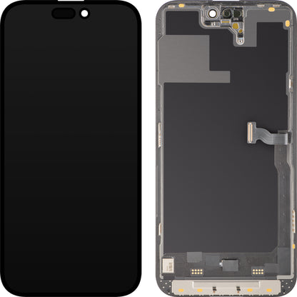 Wyświetlacz z ekranem dotykowym MP kompatybilny z Apple iPhone 14 Pro, z ramką, wersja Soft OLED 120Hz FHD Diagnostic, czarny, Swap