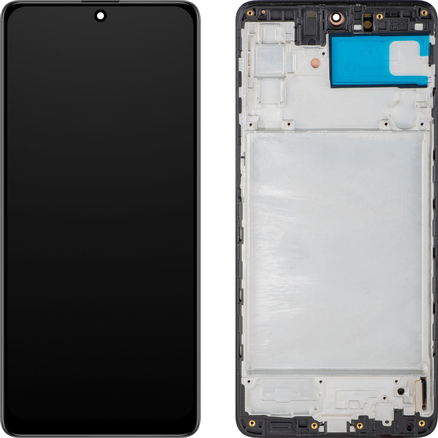 Wyświetlacz z ekranem dotykowym MP kompatybilny z Samsung Galaxy M51 M515, z ramką, wersja OLED, czarny.