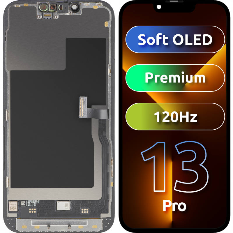 Wyświetlacz z ekranem dotykowym MP kompatybilny z Apple iPhone 13 Pro, z ramką, wersja Premium Soft OLED FHD 120Hz, Czarny