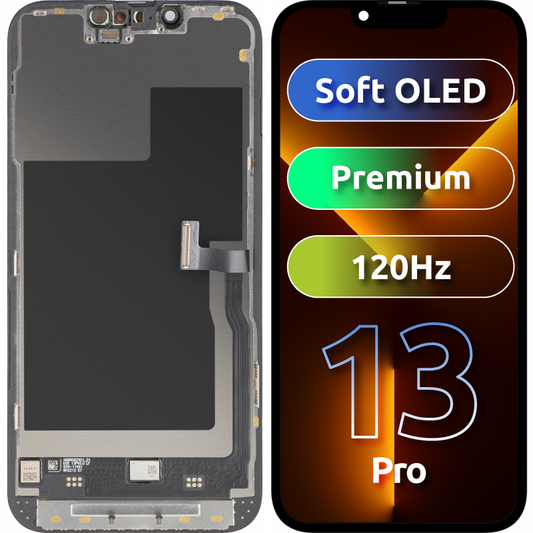 Wyświetlacz z ekranem dotykowym MP kompatybilny z Apple iPhone 13 Pro, z ramką, wersja Premium Soft OLED FHD 120Hz, Czarny