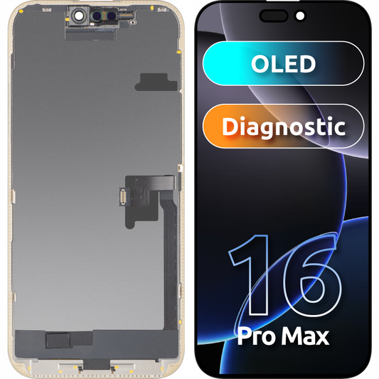 Wyświetlacz z ekranem dotykowym MP kompatybilny z Apple iPhone 16 Pro Max, z Ramką, Wersja OLED FHD Diagnostic, Czarny