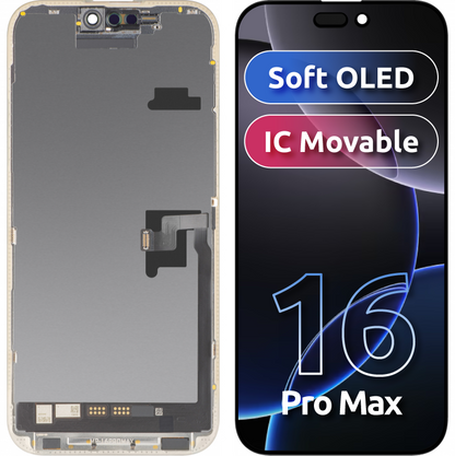 MP Touchscreen Display compatible with Apple iPhone 16 Pro Max, with Frame, Soft OLED FHD IC Movable Version, Black
