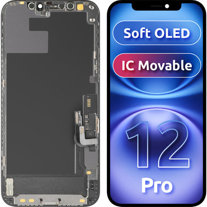 Wyświetlacz z ekranem dotykowym MP kompatybilny z Apple iPhone 12 / 12 Pro, z ramką, wersja Soft OLED IC Movable FHD, Czarny
