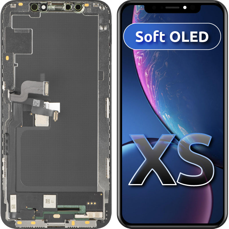 Wyświetlacz z ekranem dotykowym MP kompatybilny z Apple iPhone XS, z ramką, wersja Soft OLED FHD, czarny