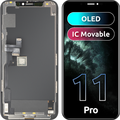Wyświetlacz z ekranem dotykowym MP kompatybilny z Apple iPhone 11 Pro, z ramką, wersja OLED FHD IC Movable, czarny