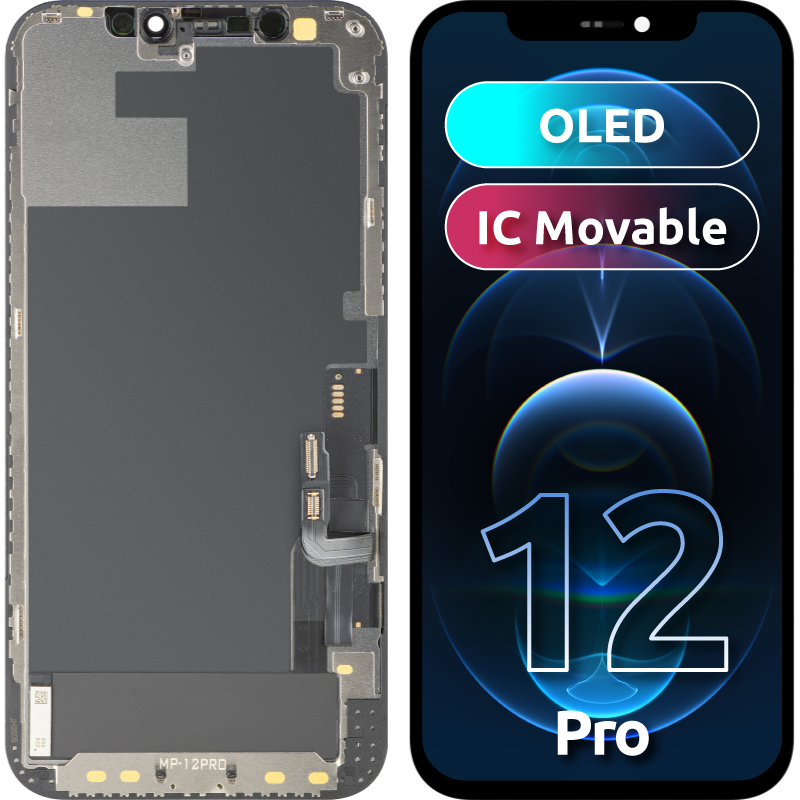 MP Touchscreen Display compatible with Apple iPhone 12 / 12 Pro, with Frame, OLED FHD IC Movable Version, Black