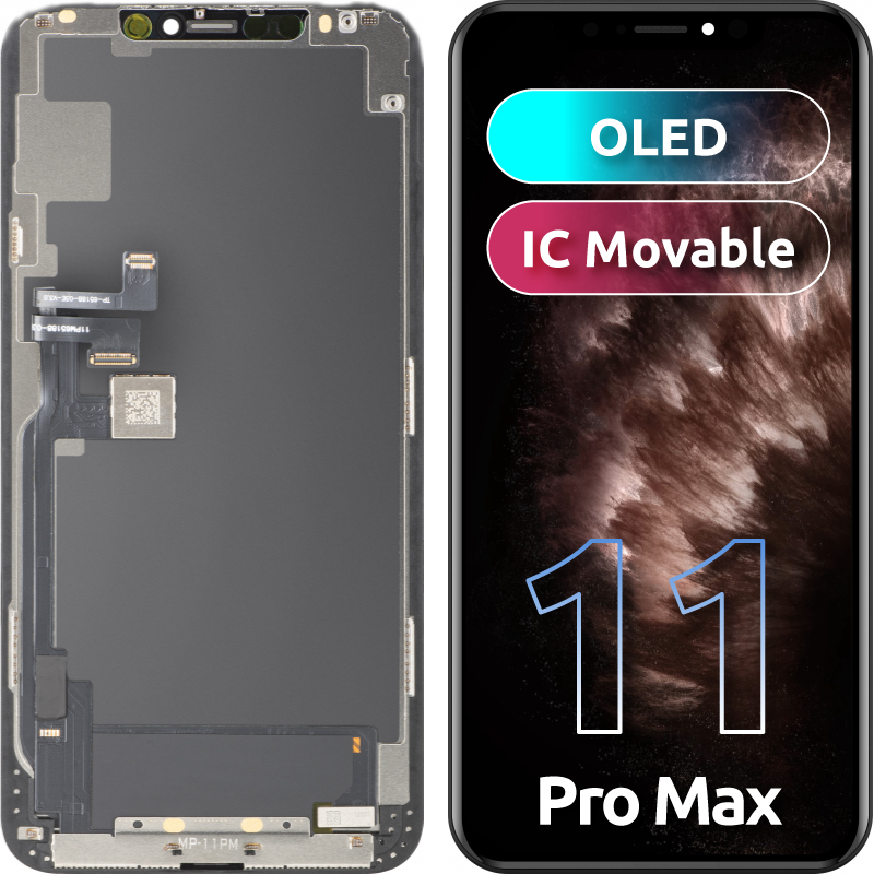 MP Touchscreen Display compatible with Apple iPhone 11 Pro Max, with Frame, OLED FHD IC Movable Version, Black