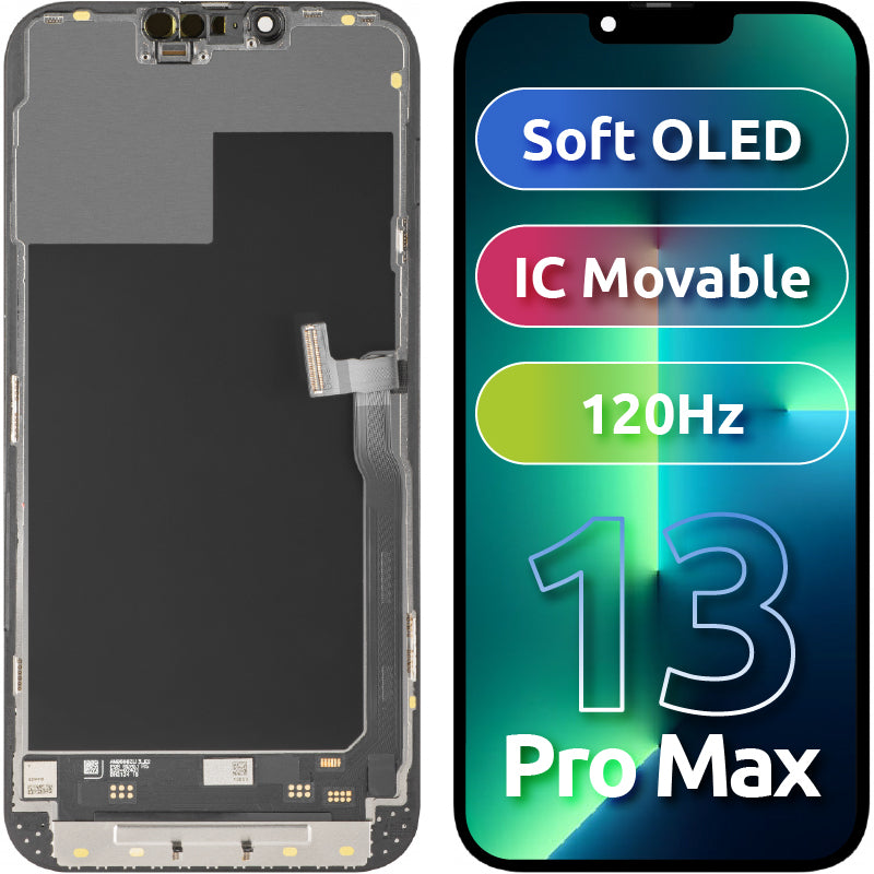 Wyświetlacz z ekranem dotykowym MP kompatybilny z Apple iPhone 13 Pro Max, z ramką, wersja Soft OLED IC Movable 120Hz FHD, Czarny
