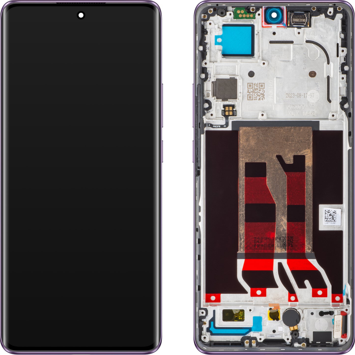 Wyświetlacz dotykowy Oppo Reno10 Pro z ramką, fioletowy (błyszczący fioletowy), Service Pack 621029000058 