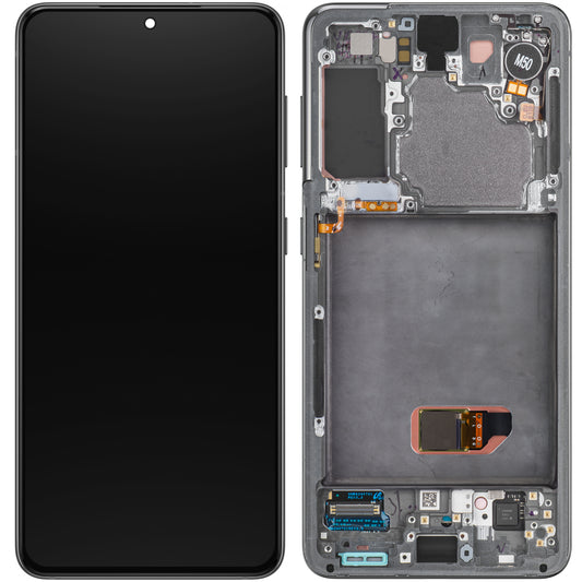 Wyświetlacz dotykowy Samsung Galaxy S21 5G G991, z ramką, szary, Service Pack GH82-27256A