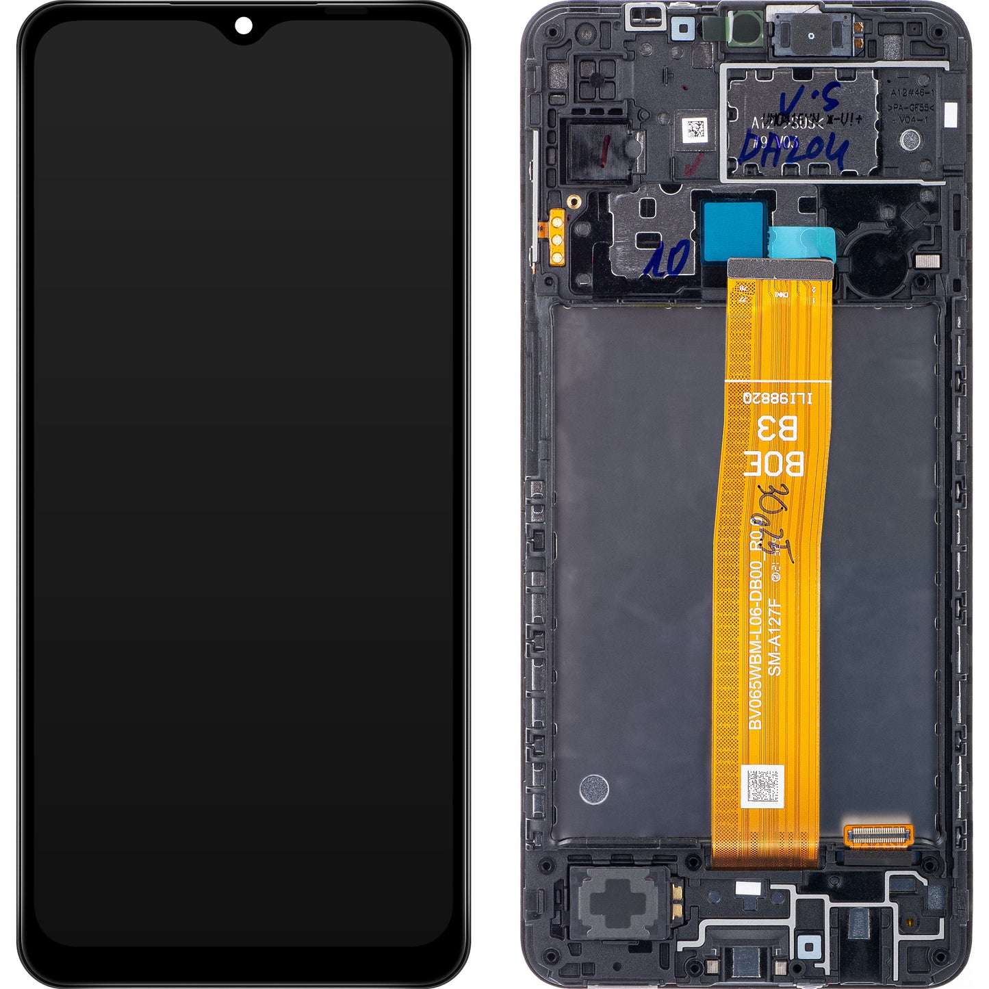 Wyświetlacz z ekranem dotykowym Samsung Galaxy A12 Nacho A127, z ramką, czarny, ponownie zapakowany GH82-26486A