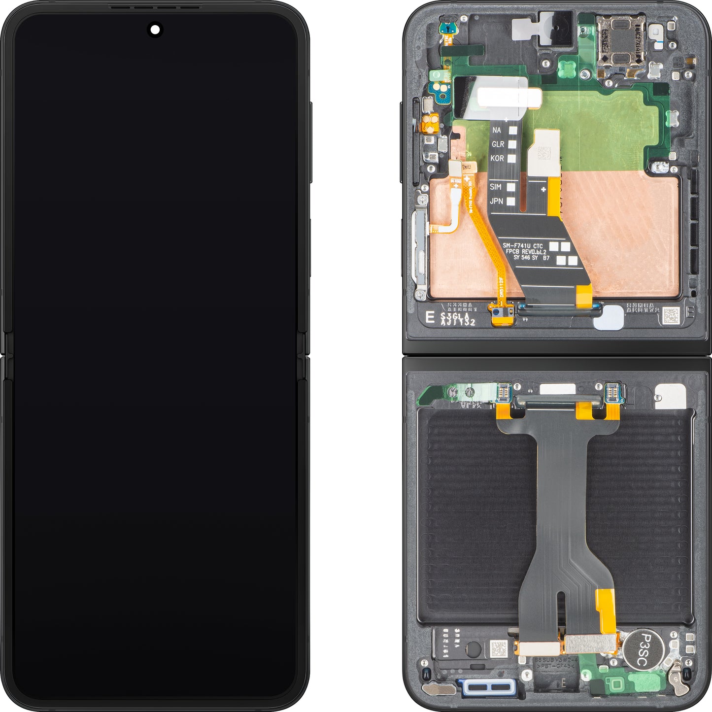 Wyświetlacz z ekranem dotykowym Samsung Galaxy Z Flip6 F741, z ramką, podzespołem wewnętrznym, czarny (Crafted Black), Service Pack GH82-35014E