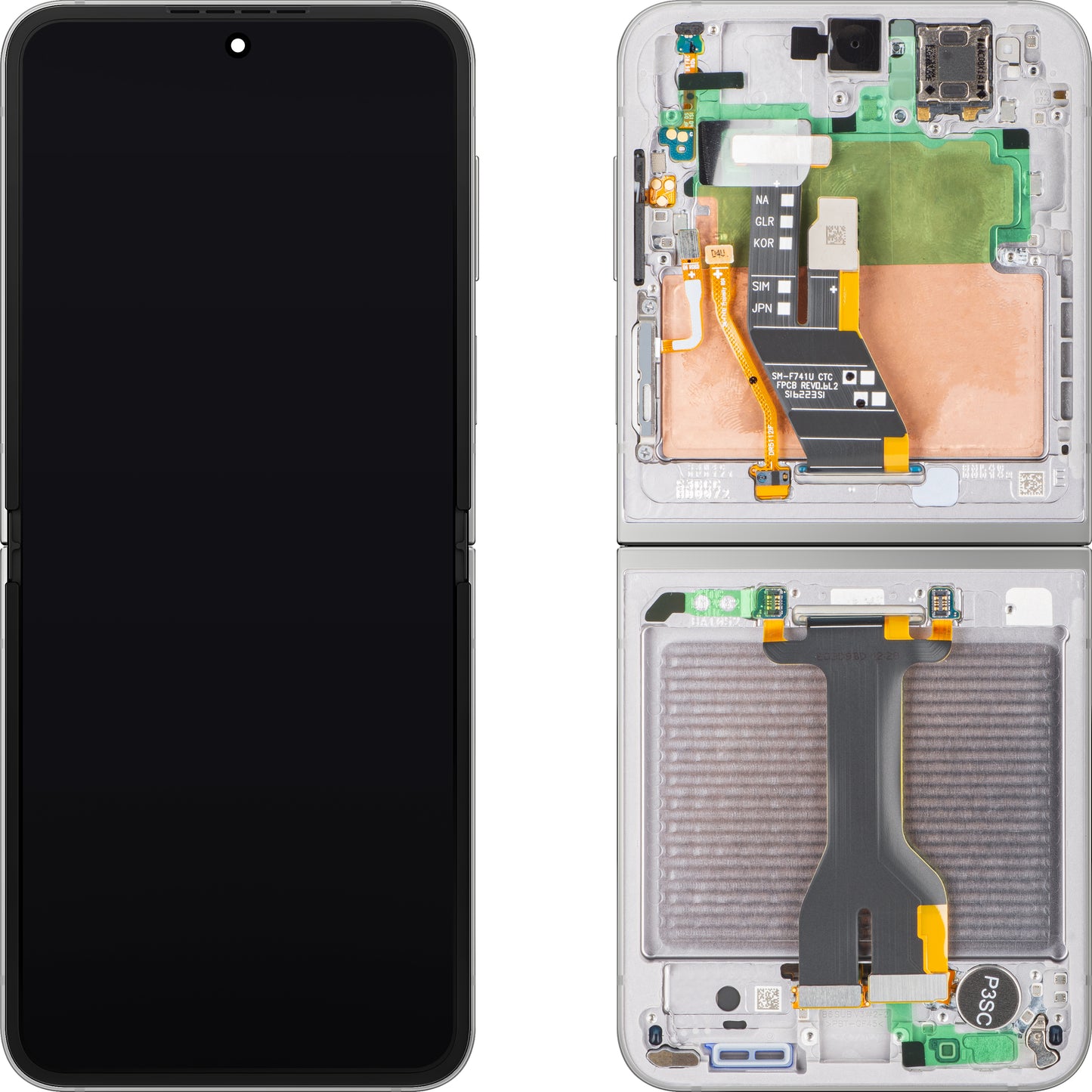 Wyświetlacz z ekranem dotykowym Samsung Galaxy Z Flip6 F741, z ramką, Sub Inner, Srebrny (Silver Shadow), zestaw serwisowy GH82-35013A