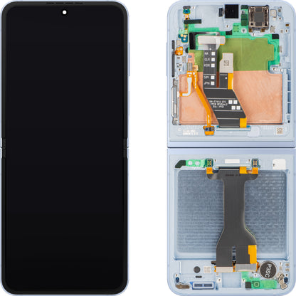 Wyświetlacz z ekranem dotykowym Samsung Galaxy Z Flip6 F741, z ramką, Sub Inner, niebieski, zestaw serwisowy GH82-35014C
